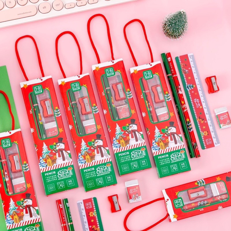[ QUÀ TẶNG] BỘ ĐỒ DÙNG HỌC TẬP NOEL 5 MÓN DỄ THƯƠNG