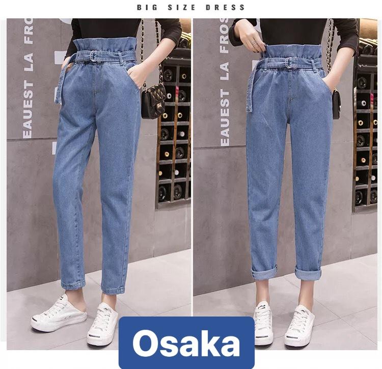 QUẦN JEAN BAGGY NỮ CHẤT BÒ XANH THẮT NƠ LƯNG CAO NÂNG MÔNG SAMUTAI OK-8822 OSAKA FASHION