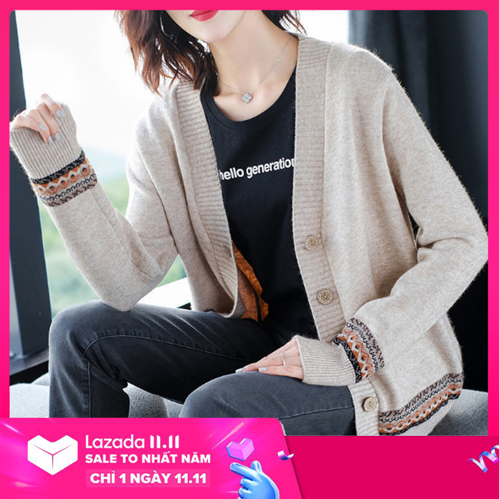 Áo len nữ cardigan họa tiết thổ cẩm