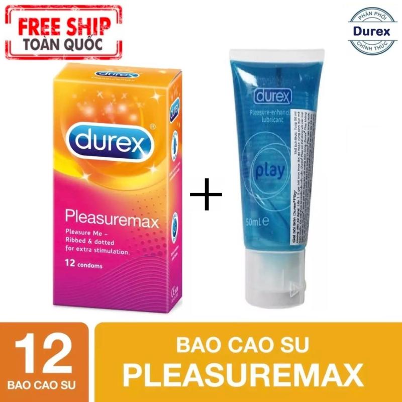 Bao cao su Durex Pleasuremax gân gai + tặng kèm bôi trơn tăng khoái cảm Play - Che tên sản phẩm cao cấp