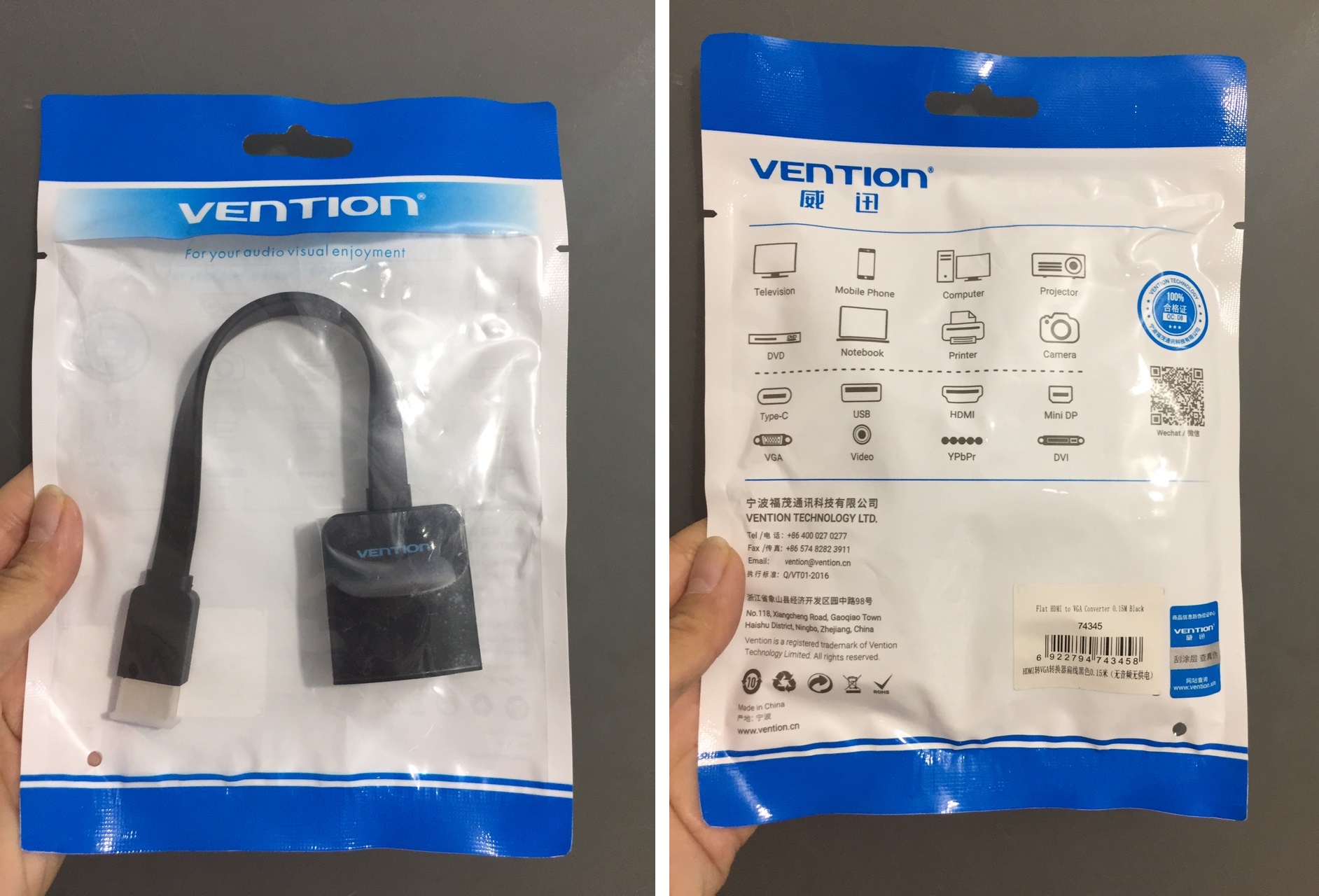 Đầu chuyển HDMI sang VGA Vention 74345 (15cm_dây dẹp)