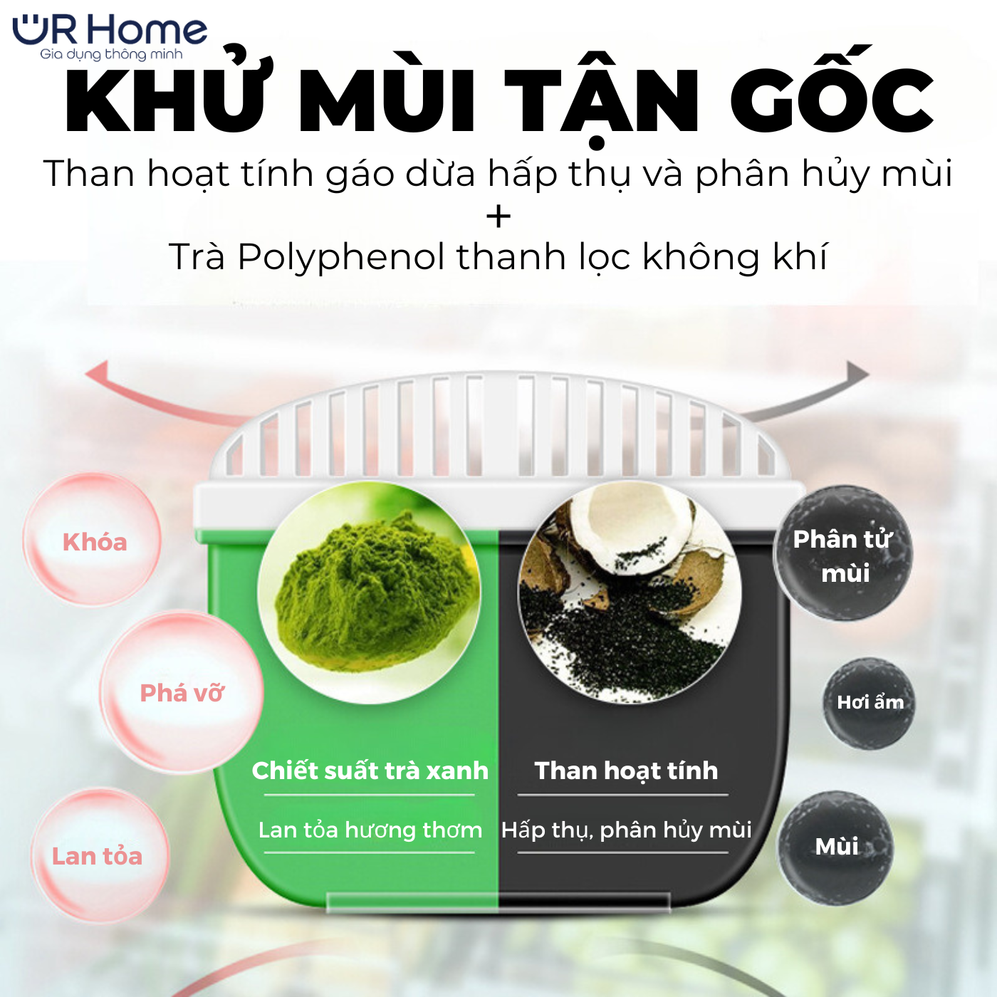 Hộp Khử Mùi Tủ Lạnh Than Hoạt Tính Gáo Dừa, Trà Xanh Sử Dụng Thời Gian Dài