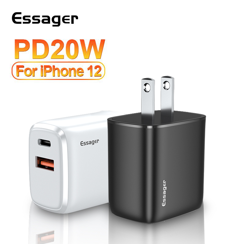 Dùng cho iPhone 12 | Cốc Sạc Nhanh Essager USB PD20W Sạc Nhanh 3.0 cổng USB & Type-C phù hợp dùng cho iPhone 12 Pro Max Xiaomi Mi10T Pro