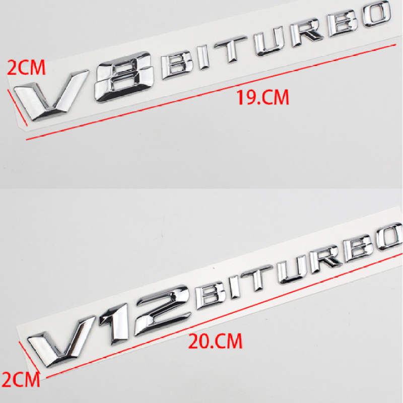 Decal tem chữ V8-Biturbo và V12-Biturbo dán hông xe Mercedes (dạng chữ vát)