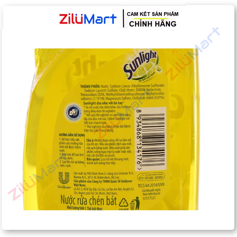 Nước rửa chén Sunlight Chanh 100 chai 400g
