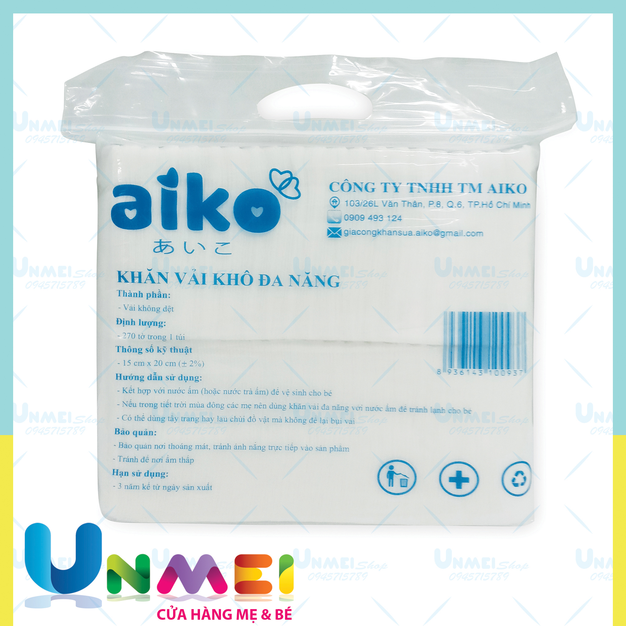 [HCM] combo 5 Bịch Khăn vải khô đa năng Aiko 300g ~ 270  tờ/bịch