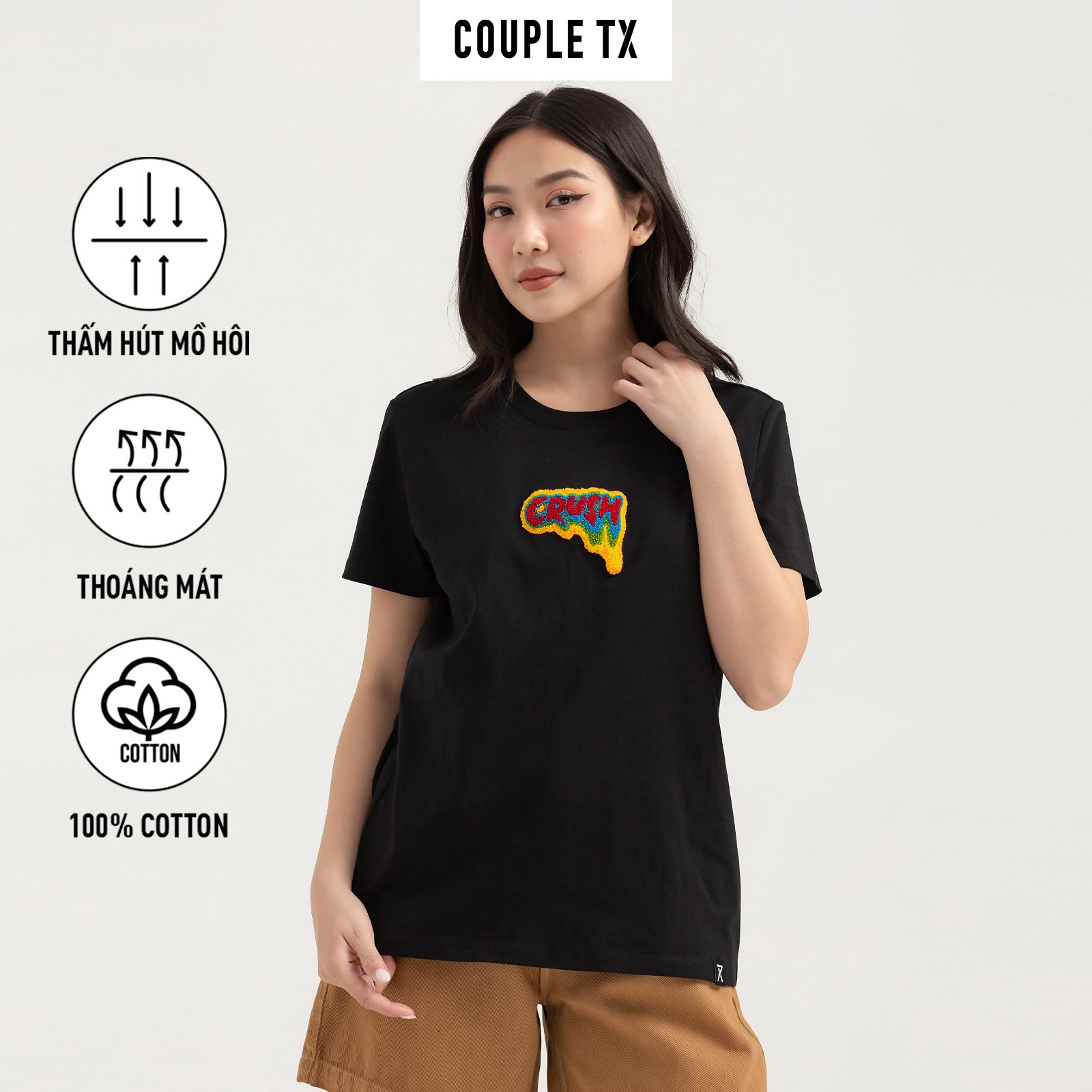 COUPLE TX - Áo Thun Nữ Regular Fit Thêu Xù Crush WTS 2240