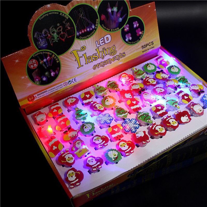 Sét 2 chiếc nhẫn hình ông già noel cây thông người tuyết có đèn phát sáng quà tặng noel cho bé gái ngày lễ giáng sinh