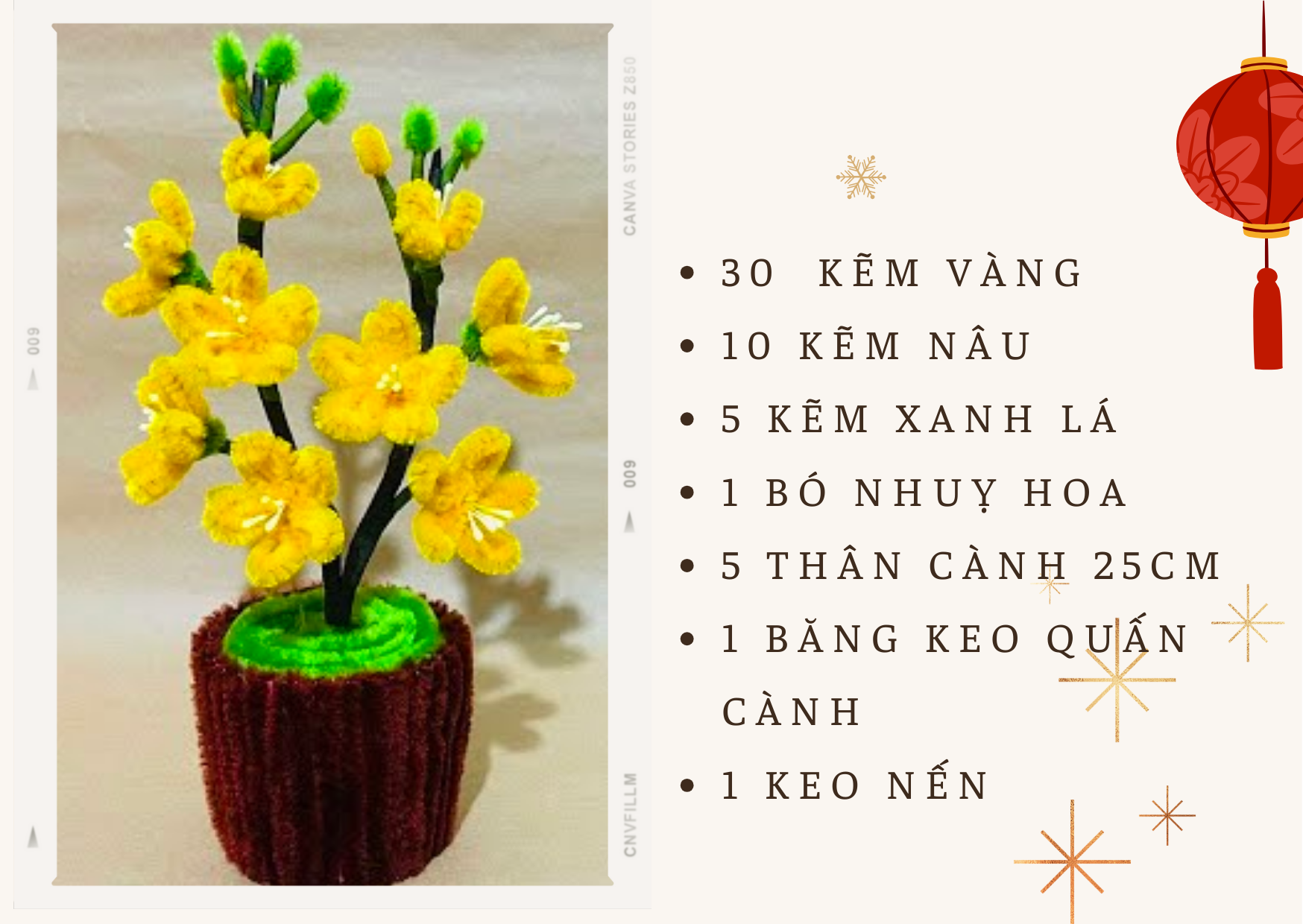 set làm hoa mai kẽm nhung trang trí tết