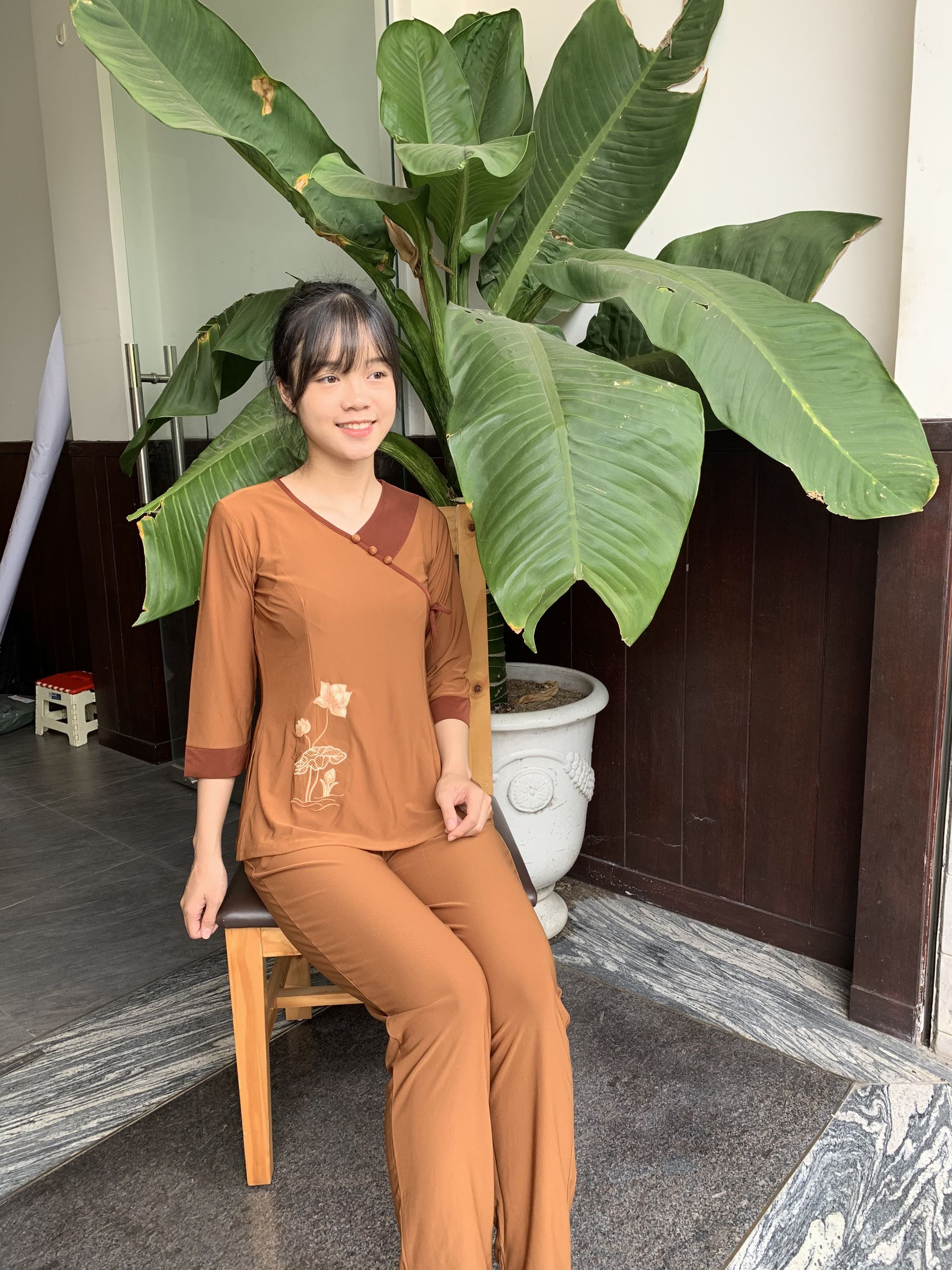 [HCM]ĐỒ LAM ĐI CHÙA NỮ - MẪU THUN TIM NƠ