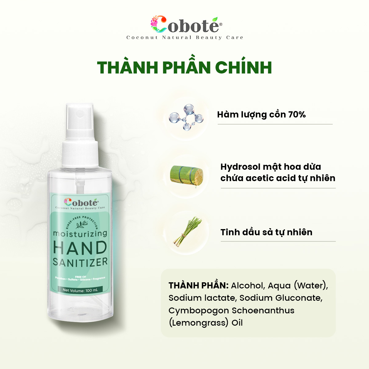 Nước rửa tay khô diệt khuẩn Cobote 30ml/100ml