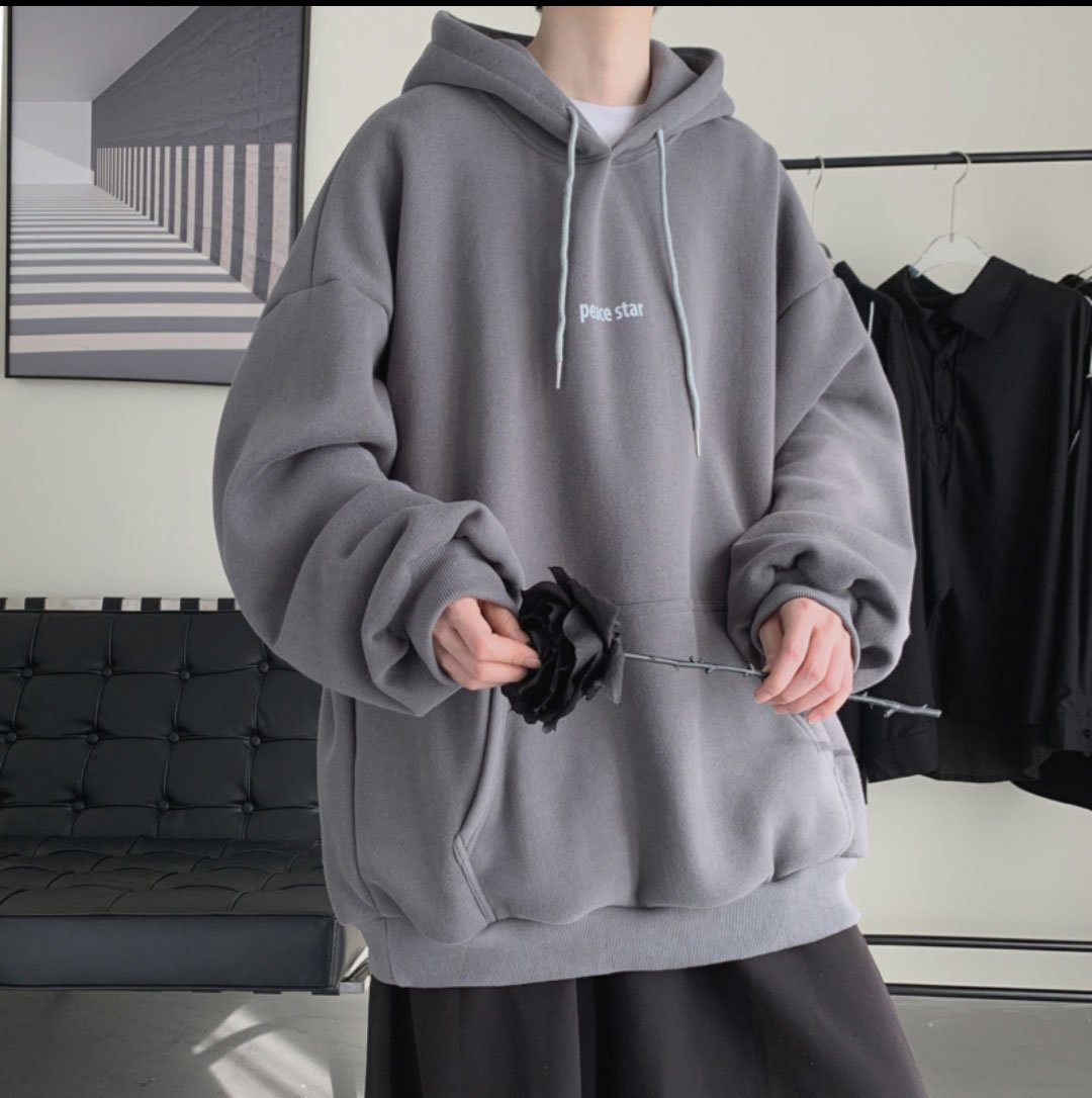 Áo hoodie form rộng unisex nỉ PEACE STAR thời trang nam nữ oversize ulzzang màu xám, trắng, đen - Áo Chống Nắng Có Nón Thể Thao Chui Đầu