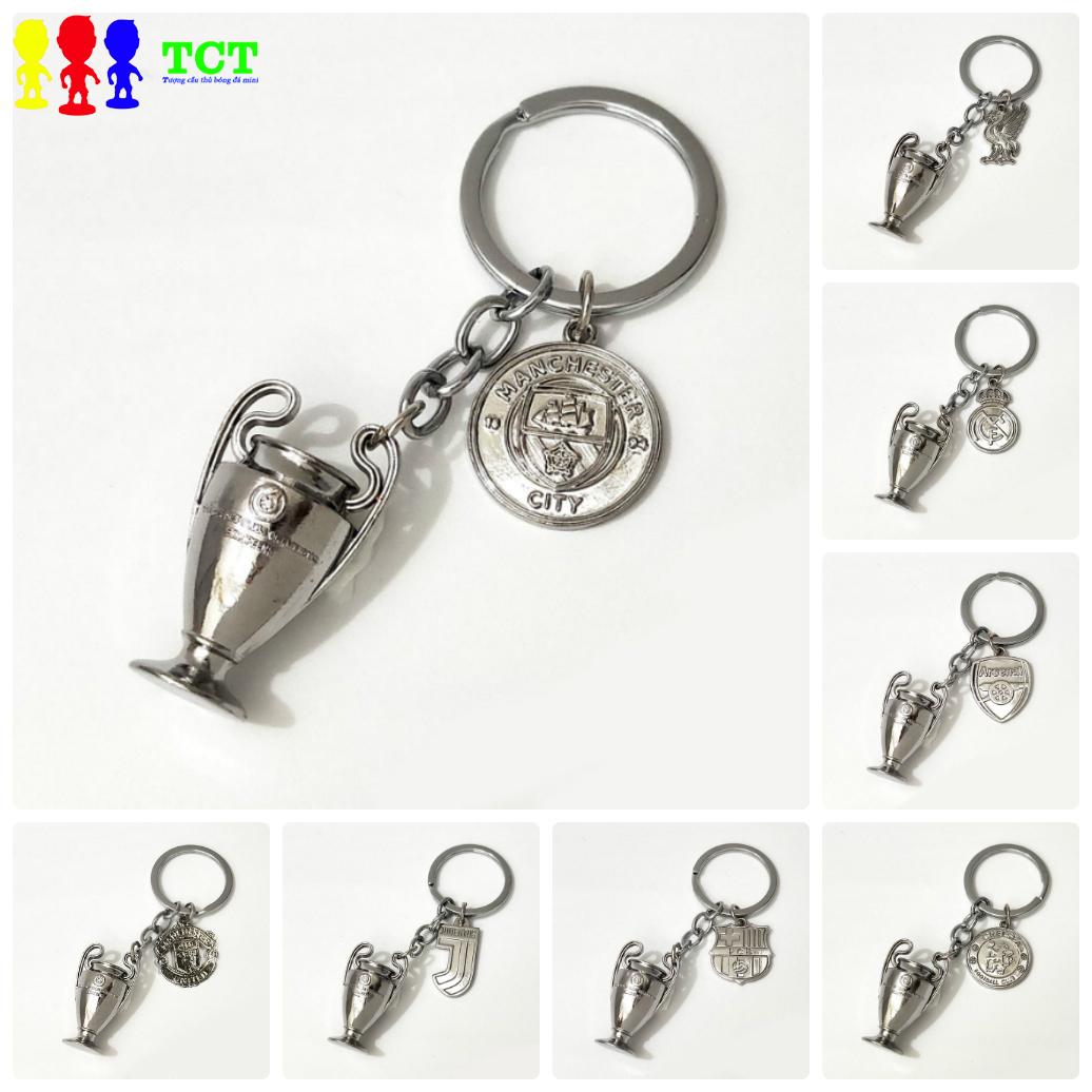Móc khóa kim loại mô hình Cup C1 kèm logo CLB bóng đá Mu Barca Real Juve Mancity Chelsea Liver Ars
