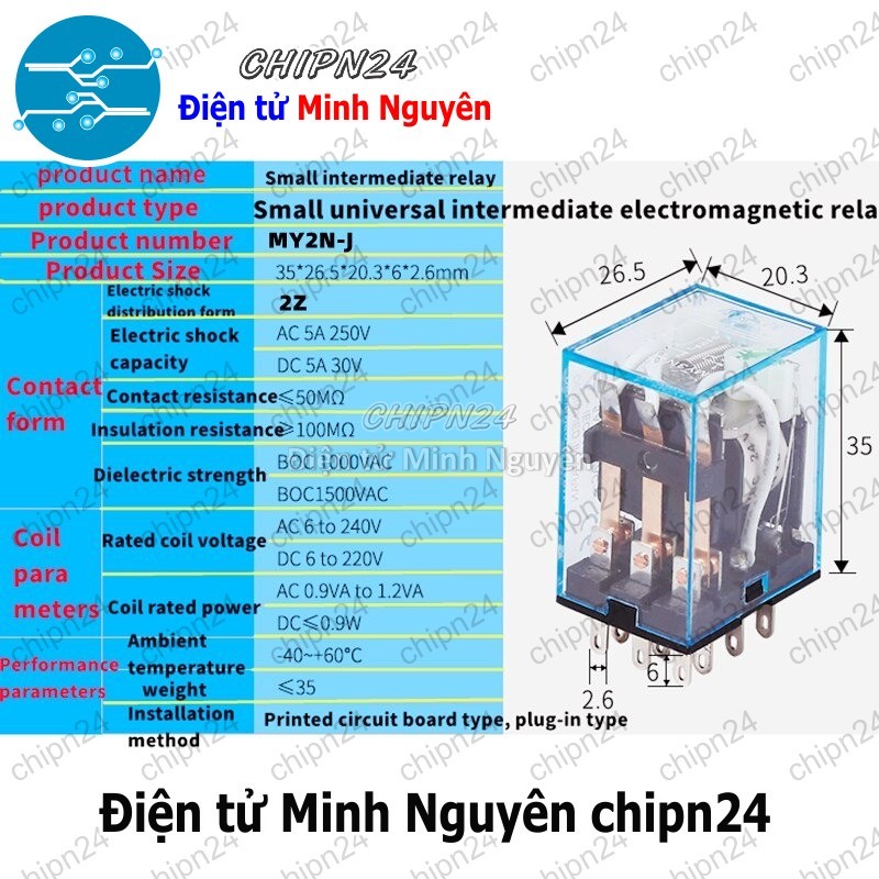 [1 con] (F200) Relay kiếng MY2NJ 8 chân 5A (HH52P AC220V/DC24V/DC12V) - [Chọn Loại] - HHH.00117