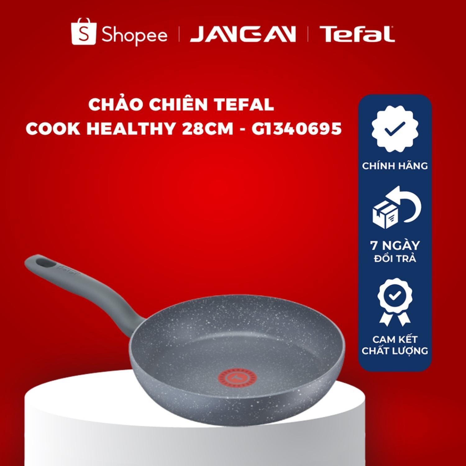 Chảo chiên vân đá chống dính đế từ Tefal Cook Healthy 24cm, 28cm - Hàng Chính Hãng
