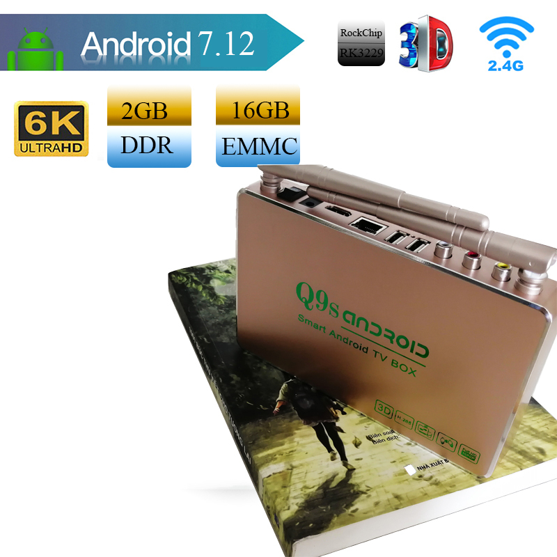 COMBO Android TV box Q9S RAM 2GB ROM ATV 7.12 KÈM KHIỂN GIỌNG NÓI G10S