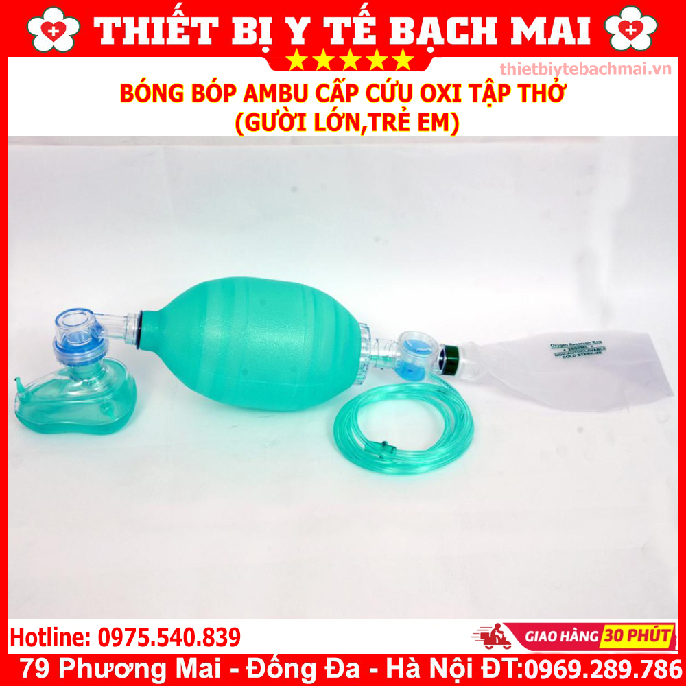 Bóng Bóp Ambu Cấp Cứu Oxy Tập Thở (Người Lớn, Trẻ Em)