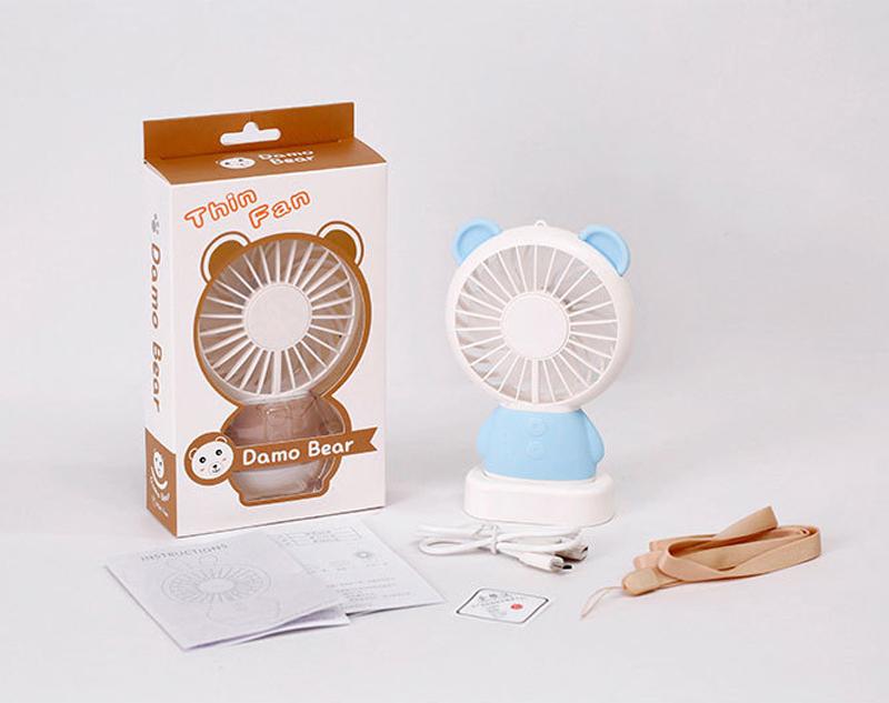 Quạt đeo cổ mini pastel gấu con có đèn đáng yêu
