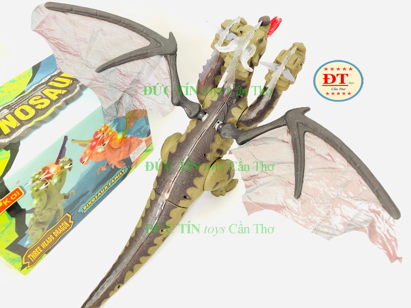 ĐỒ CHƠI KHỦNG LONG PIN 3 ĐẦU PHUN LỬA, CÁNH VẢI SIZE TO