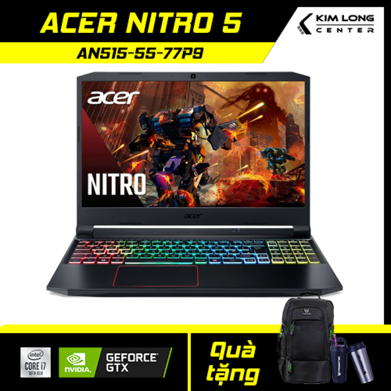 Laptop Gaming ACER NITRO 5 AN515-55-77P9 (NH.Q7NSV.003) : i7-10750H | 8GB RAM | 512GB SSD | GTX 1650Ti 4GB + Intel UHD Graphics 630 | 15.6 FHD IPS 144Hz | WIN 10 | BLACK