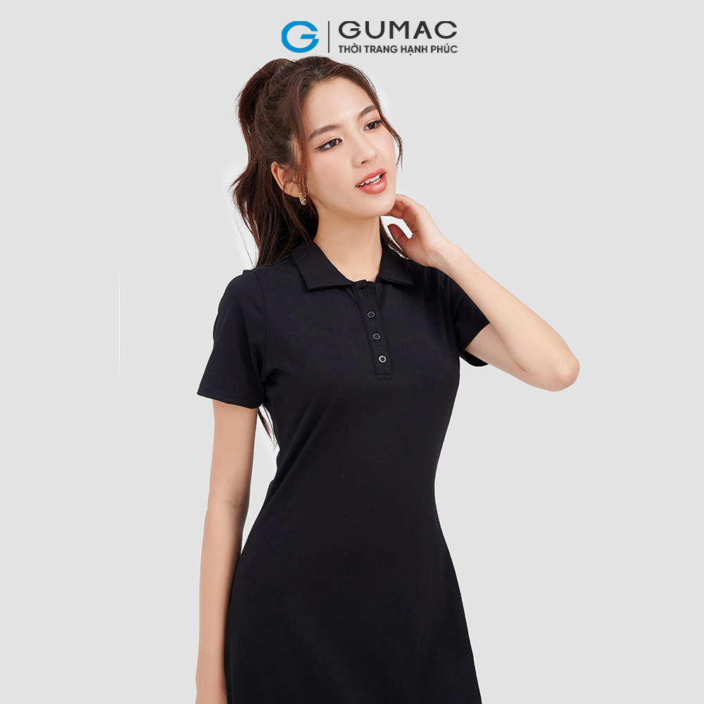 Đầm polo thun GUMAC, đầm form A cổ trụ DC09027