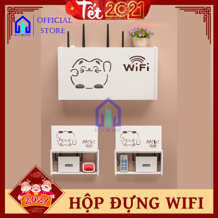 Hộp đựng wifi treo tường kiểu mới trang trí Tết hình mèo thần tài sang trọng - SHOP AMES