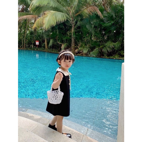 [VÁY BÉ GÁI] Váy bèo đen cúc ngọc cho bé gái