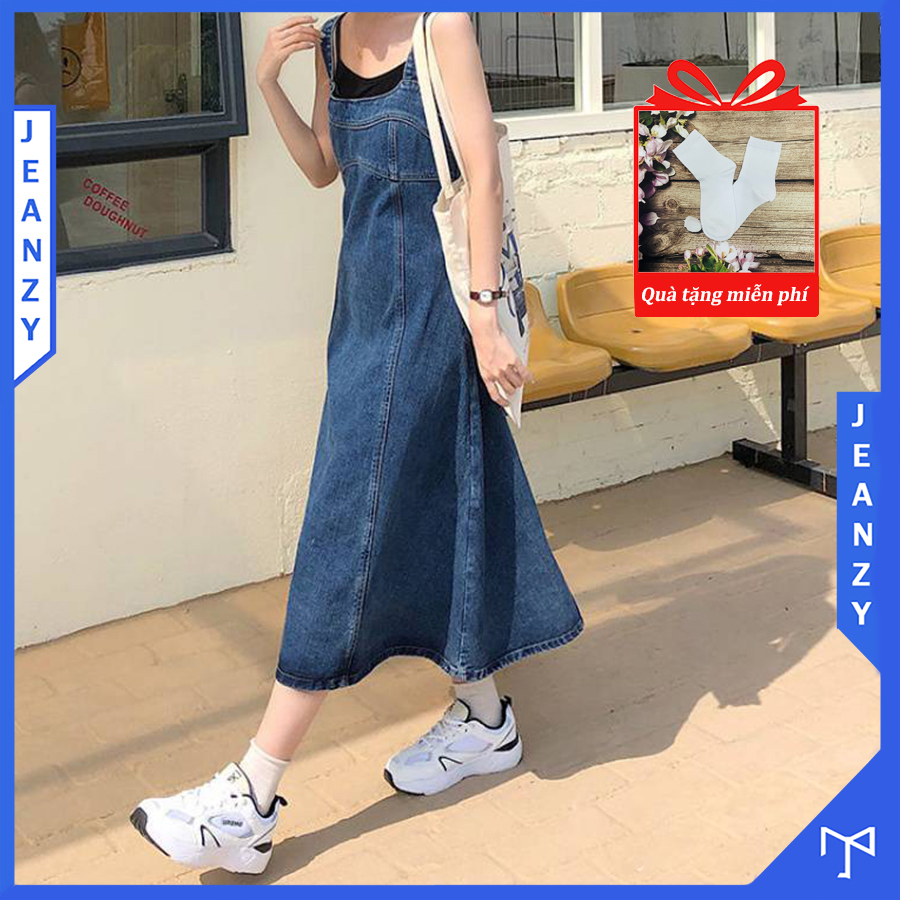 Chân váy ngắn jean HANOIJEAN - Chân váy liền áo màu xanh trắng co giãn chân  váy bò VAY005 | Shopee Việt Nam