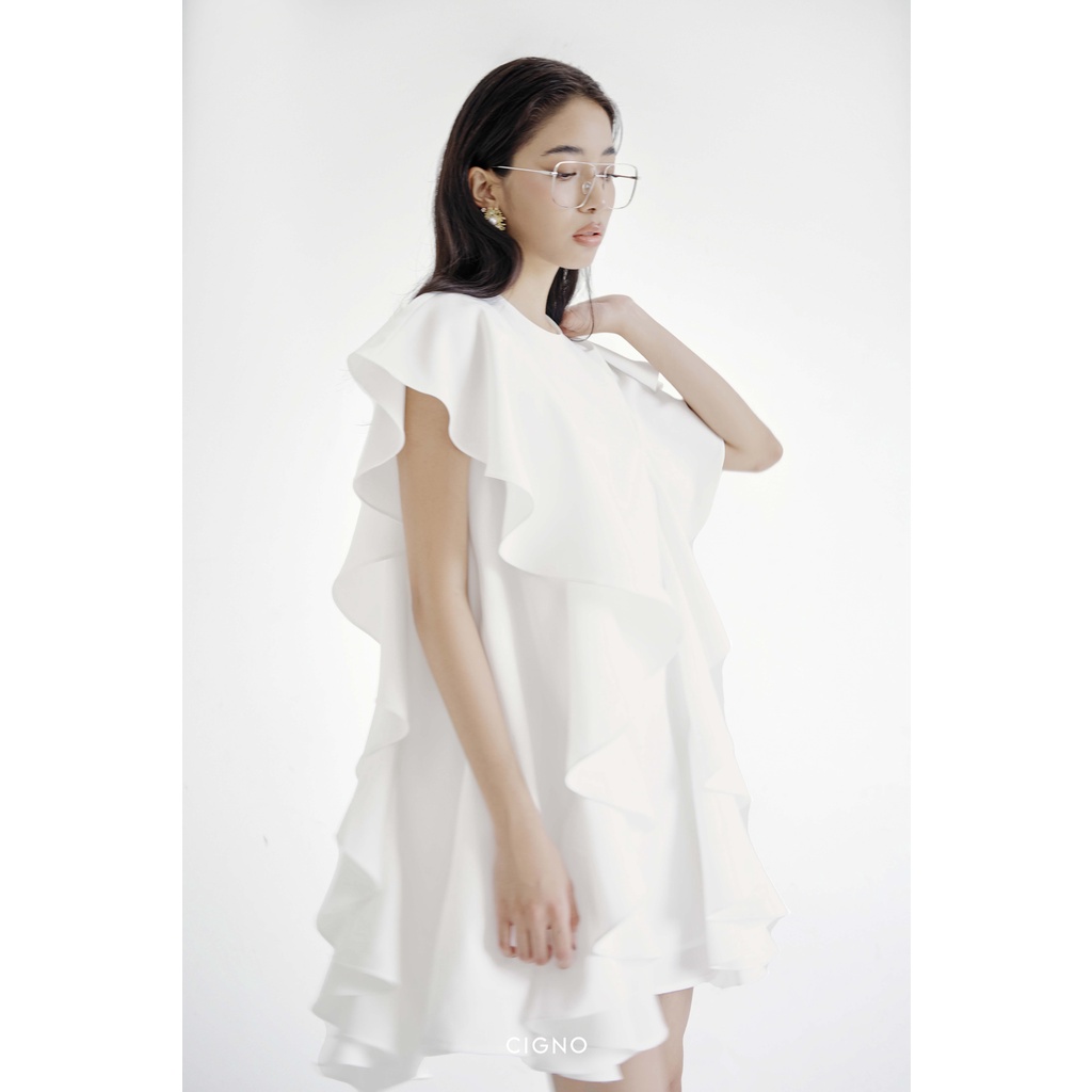 CIGNO-đầm suông phối bèo tiểu thư ELYSIE