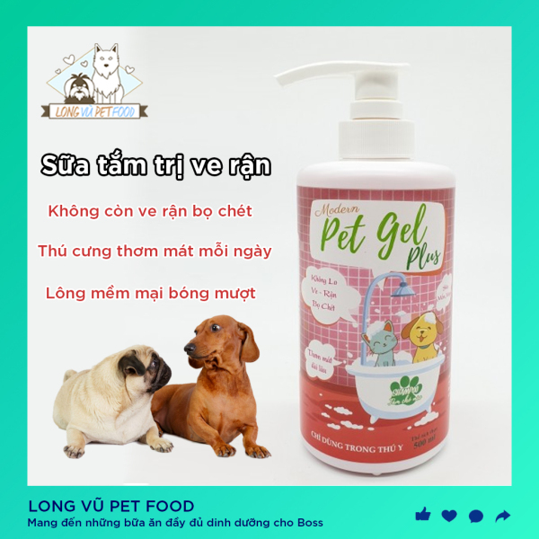 excellent Sữa Tắm Chó Mèo Pet Gel Plus Diệt Ve Rận Bọ Chét 500ml - Long Vũ Pet Food