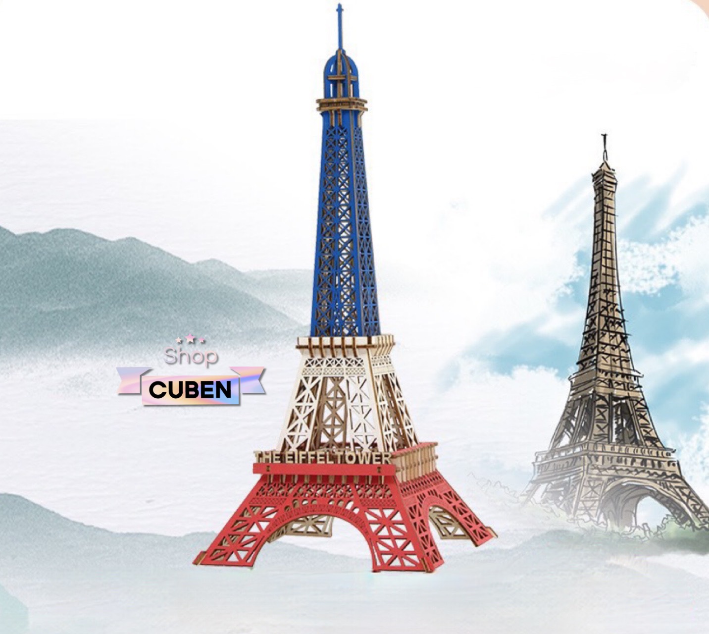 Đồ chơi lắp ráp 3D gỗ - Mô hình Tháp Eiffel Paris cắt laser size L