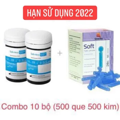 Bộ 10 hộp Que thử đường huyết Safe Accu Sinocare 500 que và 500 kim