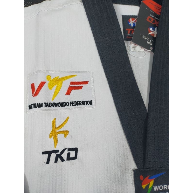 Võ phục TAEKWONDO cổ đen/đỏ đen phong trào