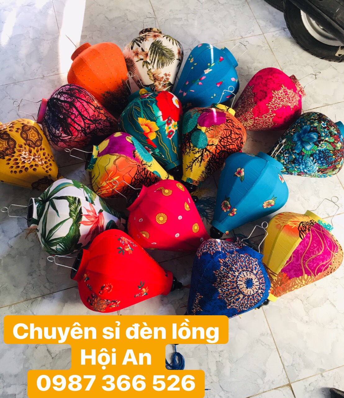 Combo 20 đèn lồng Hội An vải lanh hoa size 30 cm