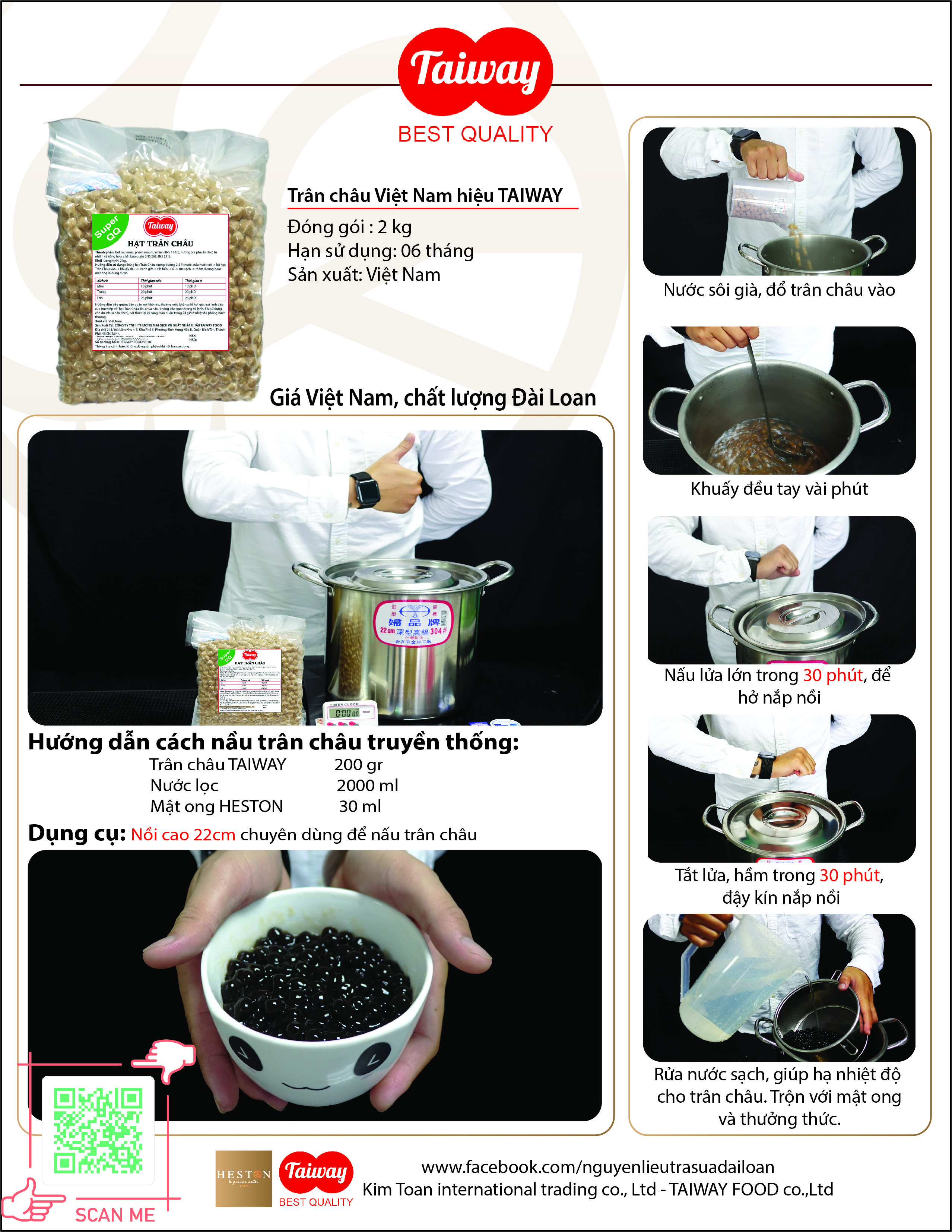 [SALE DATE THÁNG 3] Trân châu đen 2kg hiệu TAIWAY [hạt dai chuẩn vị Đài Loan]