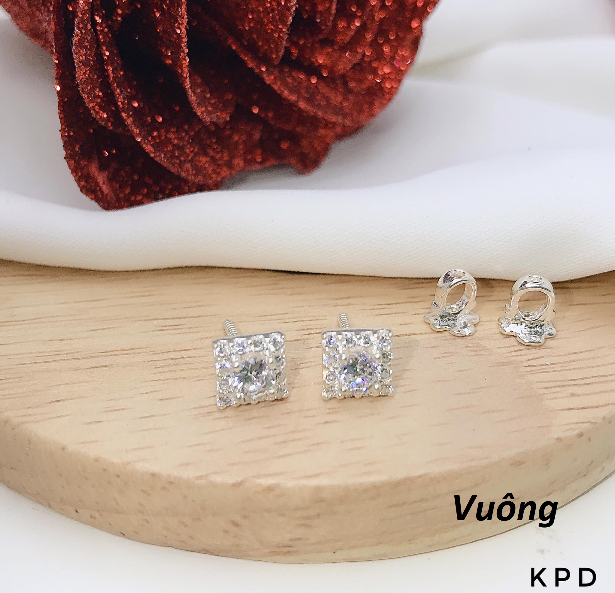 Bông tai nữ bạc ta chốt ren MS75