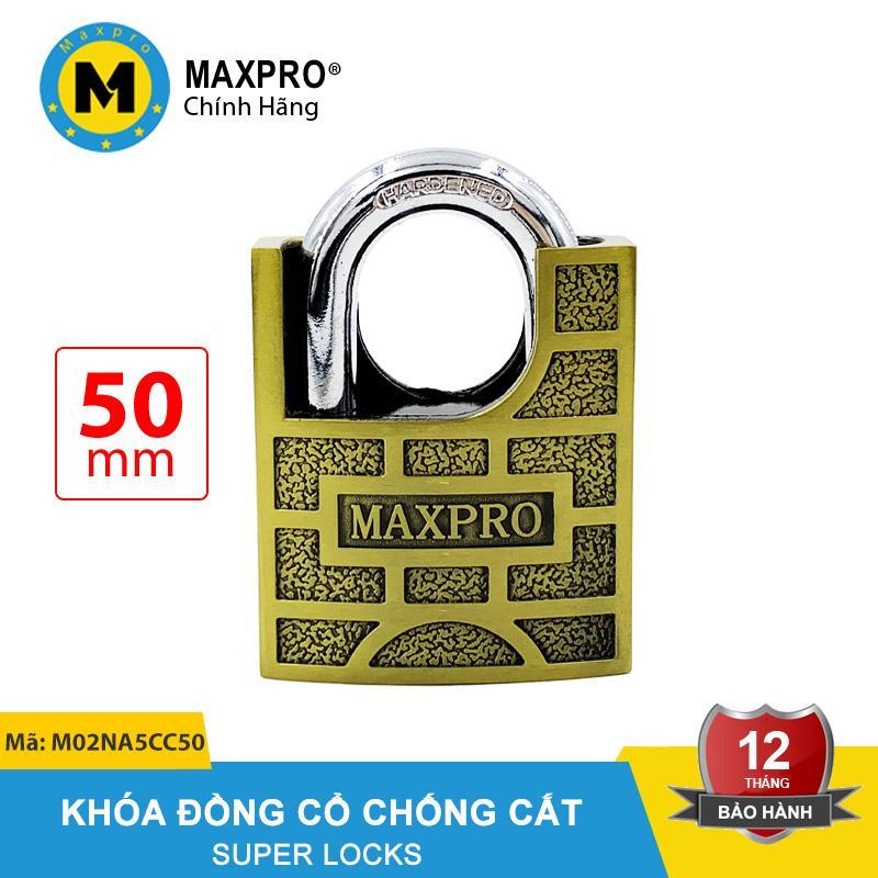 Ổ Khóa Chống Cắt Chìa Nhọn MAXPRO Vàng Ô Vuông Đồng Cổ 50mm - M02NA5CC50