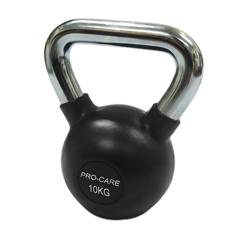 Procare 10kg Black Rubber Kettlebell with Chrome Handle