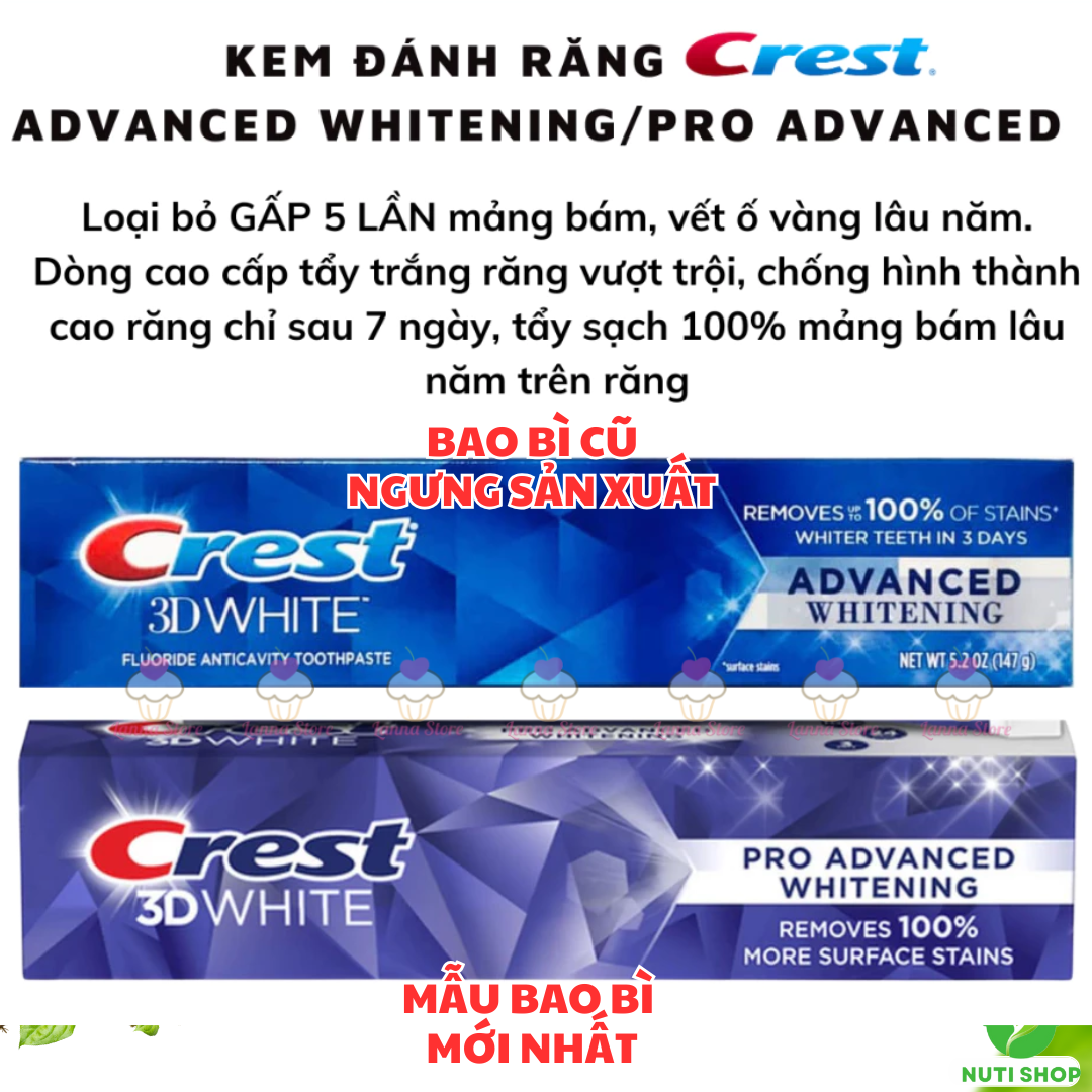 [HÀNG CHUẨN CHẤT LƯỢNG] KEM ĐÁNH RĂNG CREST 3D WHITE ADVANCED TRẮNG RĂNG VƯỢT TRỘI 147Gr - MỸ