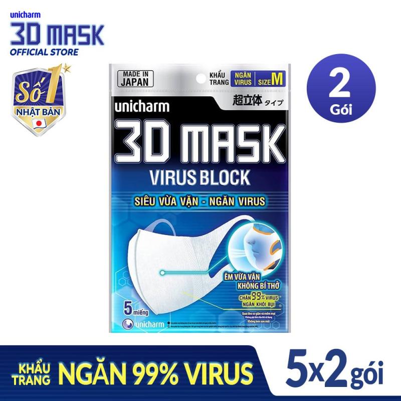 Combo 2 gói Khẩu trang 3D Mask ngăn virus (Ngăn được bụi mịn PM2.5)