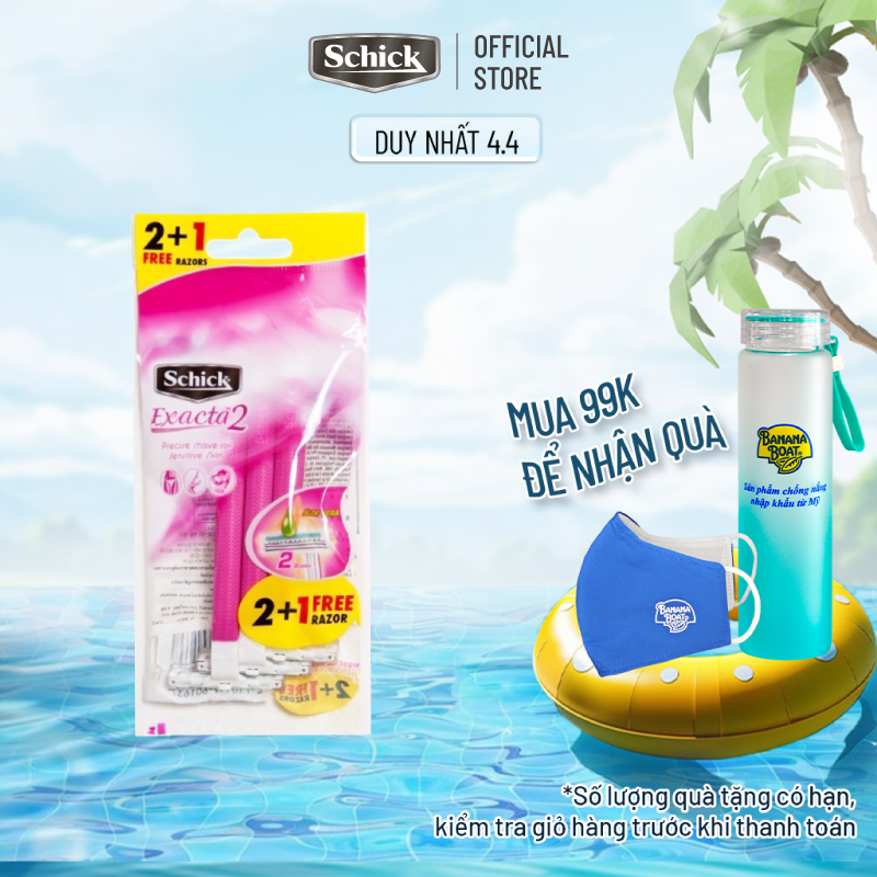[Vỉ 2 Tặng 1] Dao Cạo Schick Dùng 1 Lần Dành Cho Nữ Exacta2 2+1S