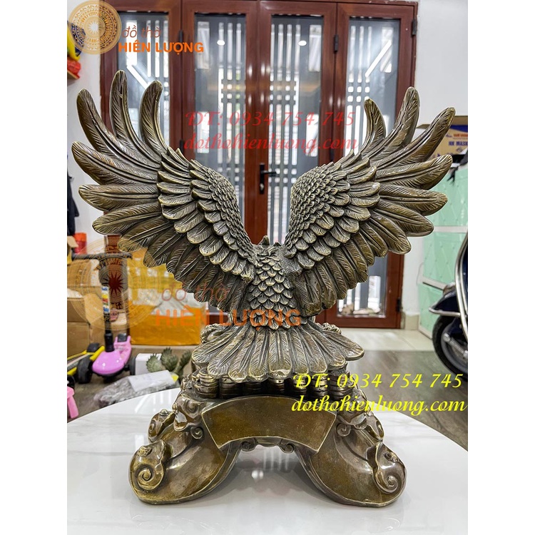 Đại bàng tung cánh bằng đồng màu nâu giả cổ, Đại triển hồng đồ (DxRxC 38x20x45cm nặng 8,5kg )