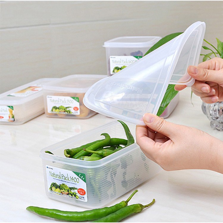 Hộp đựng thực phẩm Natural Pack Inomata Nhật Bản 1400ml Kháng khuẩn, không chứa BPA, dùng lò vi sóng và tủ đông