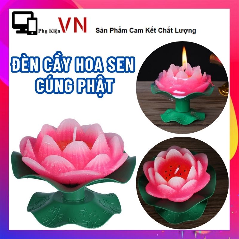 Nến hoa sen có đế bằng lá - nến bơ hoa sen mùi hương dễ chịu, không khói, an toàn khi sử dụng, dùng trang trí bàn thờ - sáp đèn cầy - nến hoa sen thắp hương tết, bàn thờ thần tài