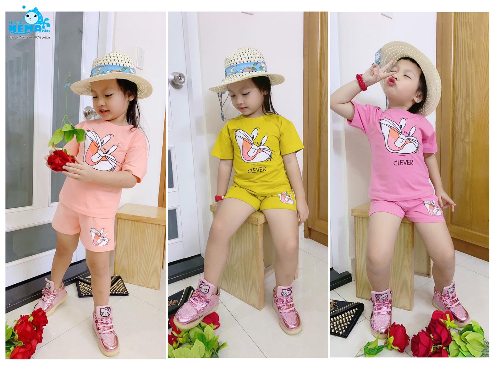 (HOT)COMBO 3 BỘ ĐỒ CHO BÉ GÁI IN HÌNH THỎ ĐÁNG YÊU CHO BÉ GÁI TIWF 8KG ĐẾN 25KG