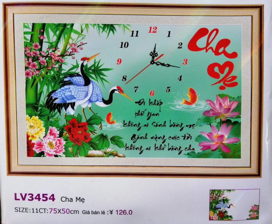 Tranh thêu chữ thập đồng hồ Cha mẹ LV3454