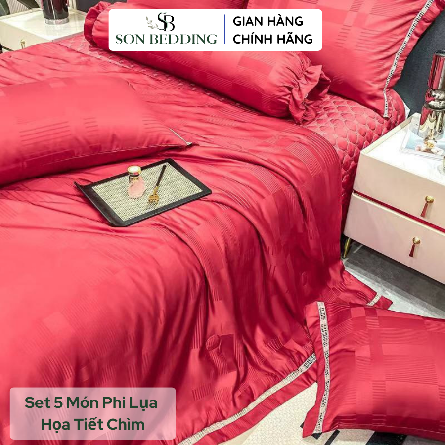 Bộ chăn ga gối phi lụa 5 món, bộ chăn ga gối phi lụa cao cấp chăn chần hè mềm mịn sang trọng