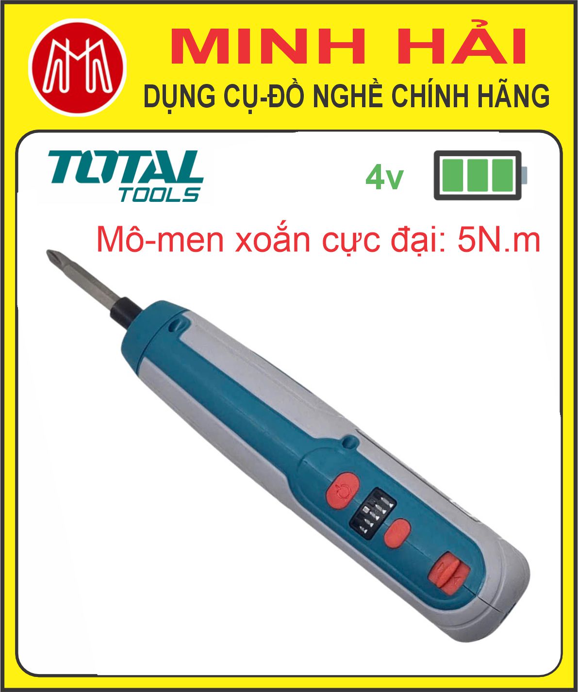 TOTAL – Máy siết vít dùng pin Lithium-ion 4V model TSDLI0406. Mô-men xoắn cực đại: 5N.m