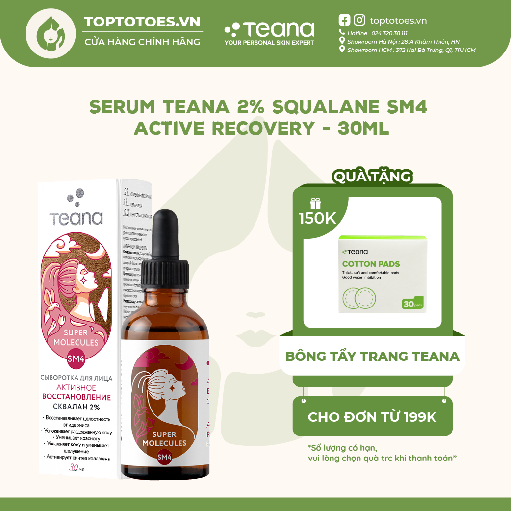 Serum Teana 2% Squalane SM4 Super Molecules Active Recovery cấp nước, phục hồi và chống oxy hóa - 30ml