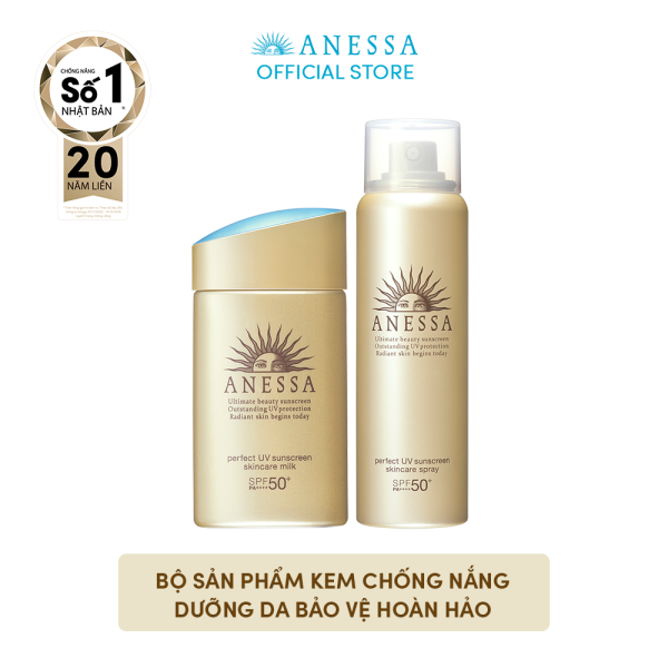 Bộ sản phẩm kem chống nắng Anessa dưỡng da bảo vệ hoàn hảo (Anessa UV Gold Milk 60ml + Gold Spray 60g) cao cấp